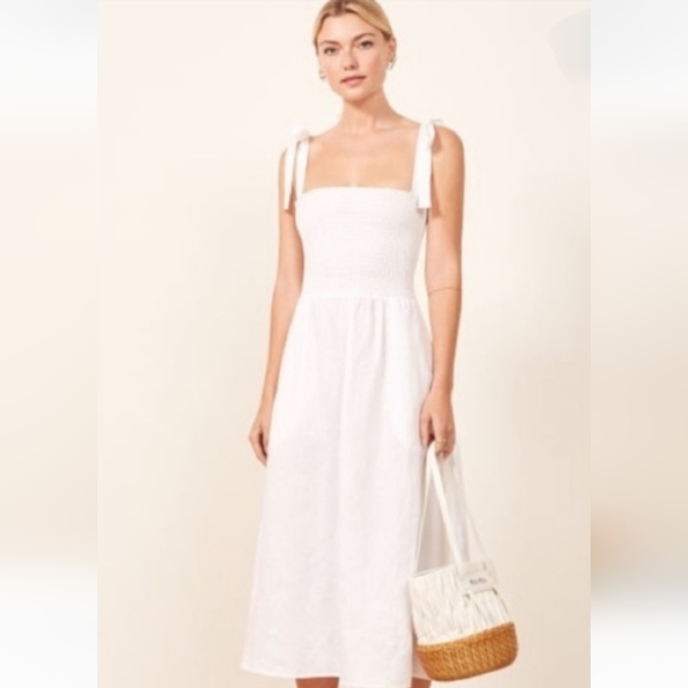 Reformation Canyon White Linen Smocked Midi Dress XS - Picture 2 of 10